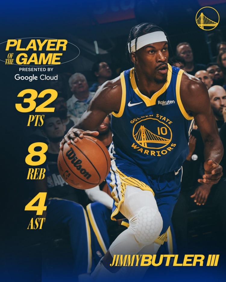 竞彩足球中奖查询-32分赛季新高！勇士官方发布本场最佳数据海报：吉米·巴特勒